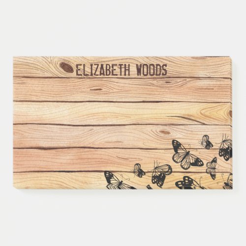 Watercolor Rustic Wood with Butterflies Add Name   Post_it Notes