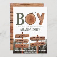 Watercolor Rustic Woodland Boy Baby Shower  Invitation