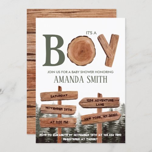 Watercolor Rustic Woodland Boy Baby Shower 