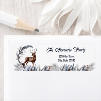 Watercolor Rustic Woodland Deer Winter Foliage 