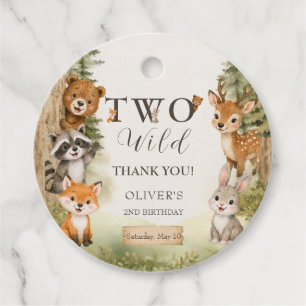Watercolor Rustic Woodland Two Wild 2nd Birthday Favor Tags