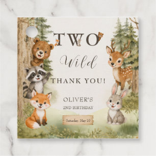 Watercolor Rustic Woodland Two Wild 2nd Birthday Favor Tags