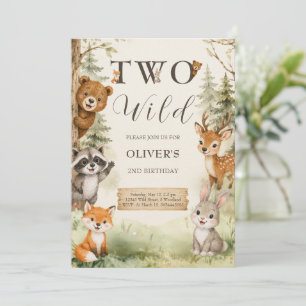 Watercolor Rustic Woodland Two Wild 2nd Birthday Invitation