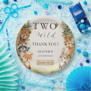 Watercolor Rustic Woodland Two Wild 2nd Birthday Paper Plates