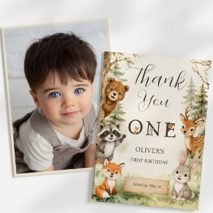 Watercolor Rustic Woodland Wild One 1st Birthday P Thank You Card