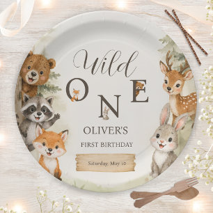 Watercolor Rustic Woodland Wild One 1st Birthday Paper Plates
