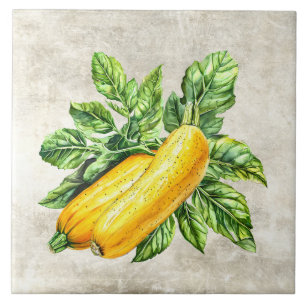Watercolor Rustic Yellow Squash Faux Texture Ceramic Tile