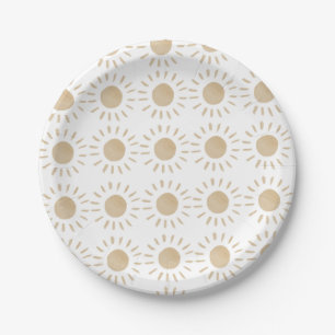 Watercolor Rustic Yellow Sun Boho Baby Shower Paper Plates