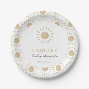 Watercolor Rustic Yellow Sun Boho Baby Shower Paper Plates