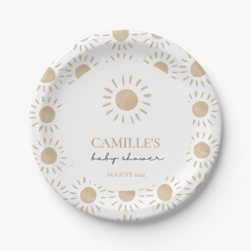 Watercolor Rustic Yellow Sun Boho Baby Shower  Paper Plates