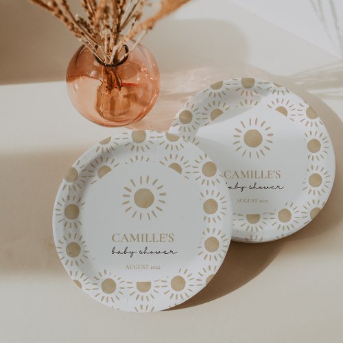 Watercolor Rustic Yellow Sun Boho Baby Shower  Paper Plates