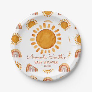 Watercolor Rustic Yellow Sun Boho Baby Shower Paper Plates
