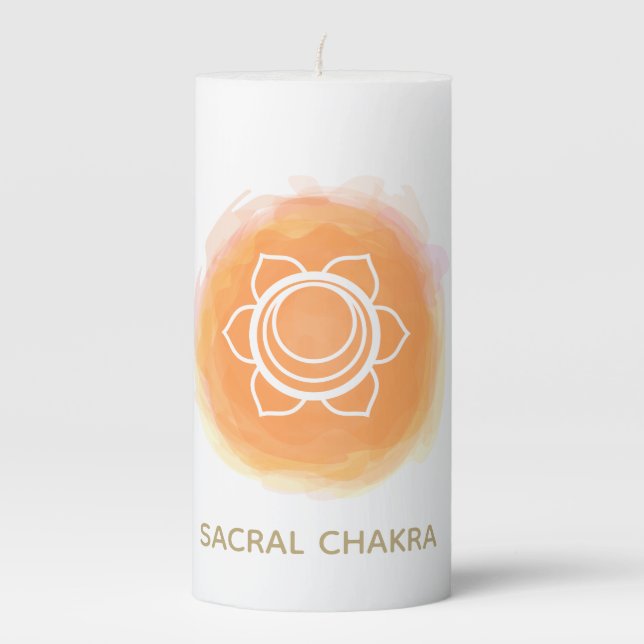 *~ Watercolor Sacral Chakra Symbol Intention Pillar Candle (Front)