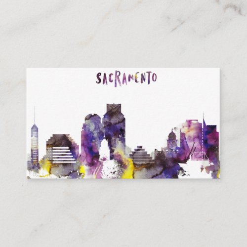 Watercolor Sacramento Skyline Business Card