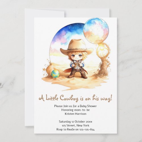 Watercolor Saddle Up Cowboy Baby Shower Invitation