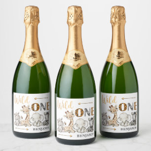 Watercolor Safari 1st Birthday Sparkling Wine Labe Label