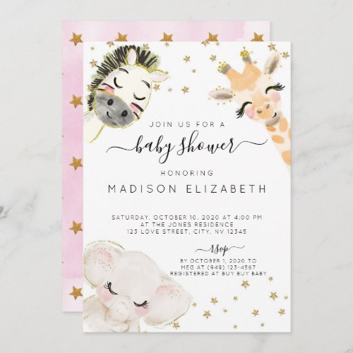 Watercolor Safari Animal Baby Shower Invitation