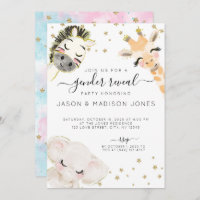 Watercolor Safari Animal Gender Reveal Invitation