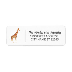 Watercolor Safari Animal Giraffe Return Address  Label