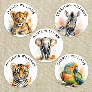 Watercolor Safari Animal Personalized Name Kids' Labels