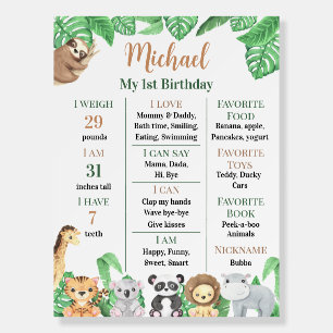 Watercolor Safari Animals 1st Birthday Milestone Foam Board