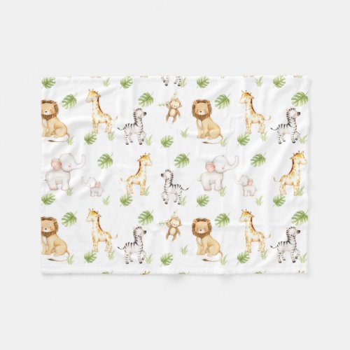 Watercolor Safari Animals Baby Nursery Fleece Blanket