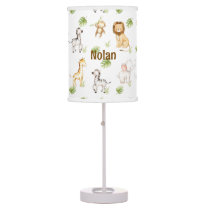 Watercolor Safari Animals Baby Nursery Table Lamp