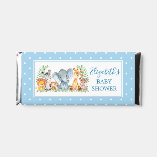 Watercolor Safari Animals Baby Shower Blue Dots Hershey Bar Favors