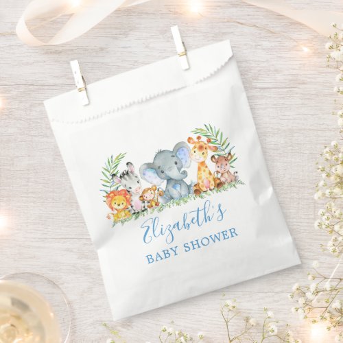 Watercolor Safari Animals Baby Shower Blue Favor Bag