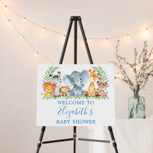 Watercolor Safari Animals Baby Shower Blue Foam Board