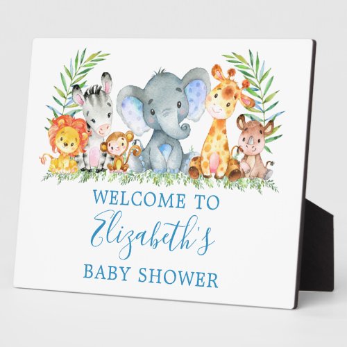 Watercolor Safari Animals Baby Shower Blue  Plaque