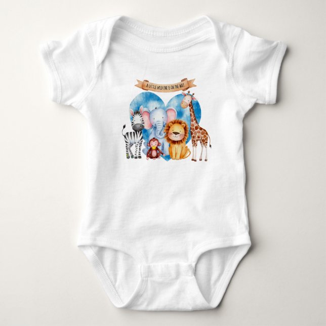 Watercolor Safari Animals Baby Shower Bodysuit (Front)