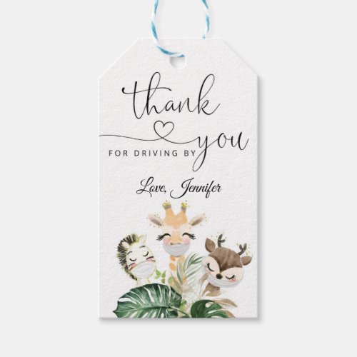 Watercolor safari animals baby shower drive by gift tags