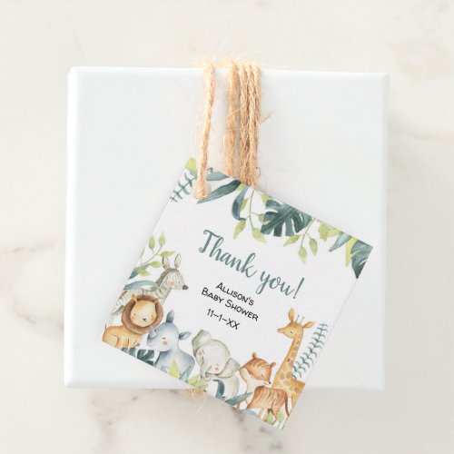 Watercolor safari animals baby shower favor tags