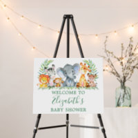 Watercolor Safari Animals Baby Shower Green Foam Board