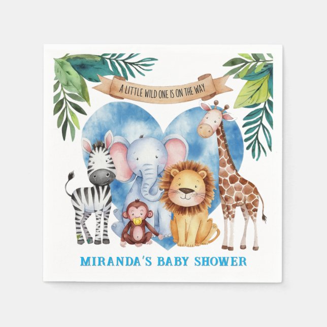 Watercolor Safari Animals Baby Shower Napkins (Front)