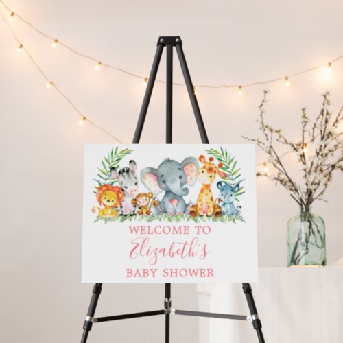 Watercolor Safari Animals Baby Shower Pink Foam Board