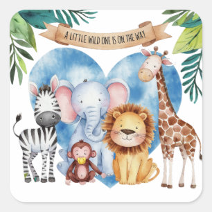 Watercolor Safari Animals Baby Shower Square Sticker