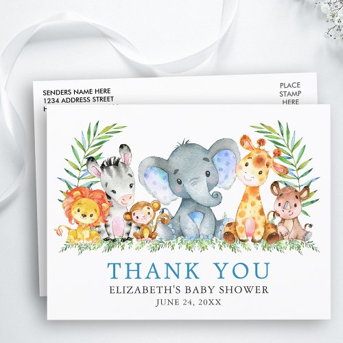 Watercolor Safari Animals Baby Shower Thank You Postcard