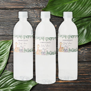 Watercolor Safari Animals Baby Shower Thank You Water Bottle Label