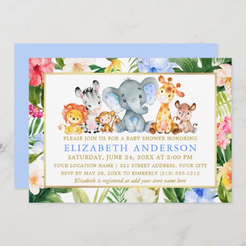 Watercolor Safari Animals Baby Shower Tropical Invitation