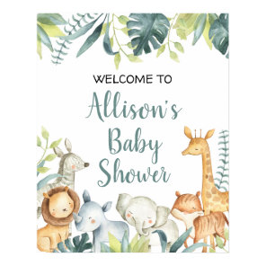 Watercolor safari animals baby shower welcome sign