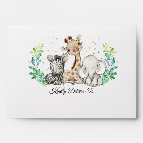 Watercolor Safari Animals Birthday Baby Shower Envelope