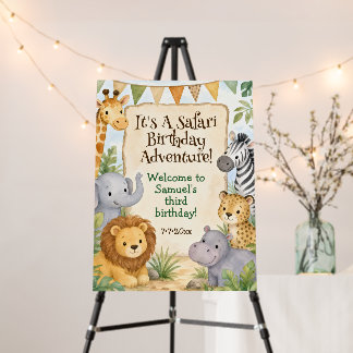 Watercolor Safari Animals Birthday Party Foam Board