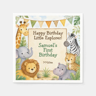 Watercolor Safari Animals Birthday Party Napkins