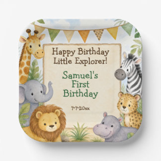 Watercolor Safari Animals Birthday Party Paper Plates