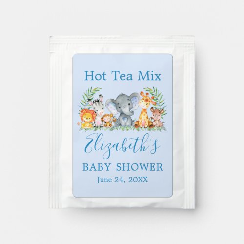 Watercolor Safari Animals Blue Baby Shower Tea Bag Drink Mix