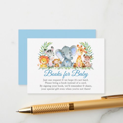 Watercolor Safari Animals Blue Books for Baby Enclosure Card