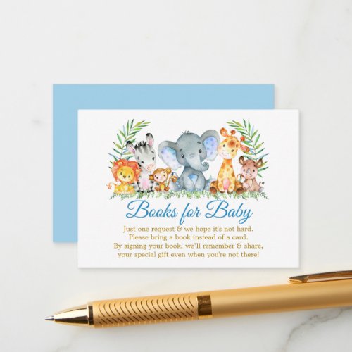 Watercolor Safari Animals Blue Gold Books for Baby Enclosure Card
