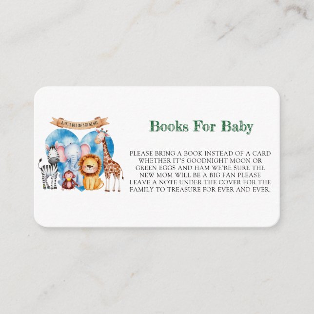 Watercolor Safari Animals Boy Baby Shower Enclosure Card (Front)